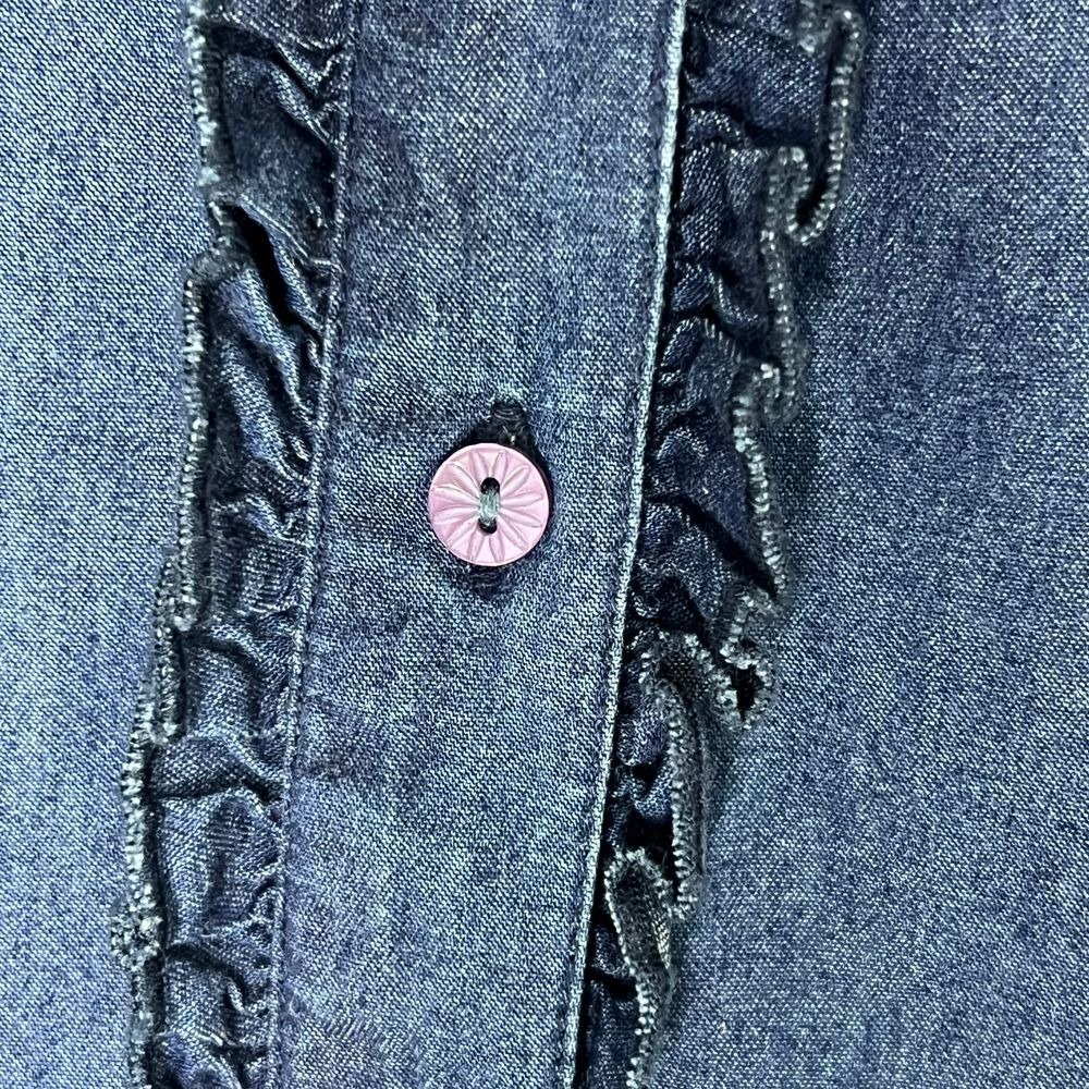 The Territory Ahead 10 Shirt Dress Chambray Vintage Ruffle Front Button Western - Picture 9 of 13